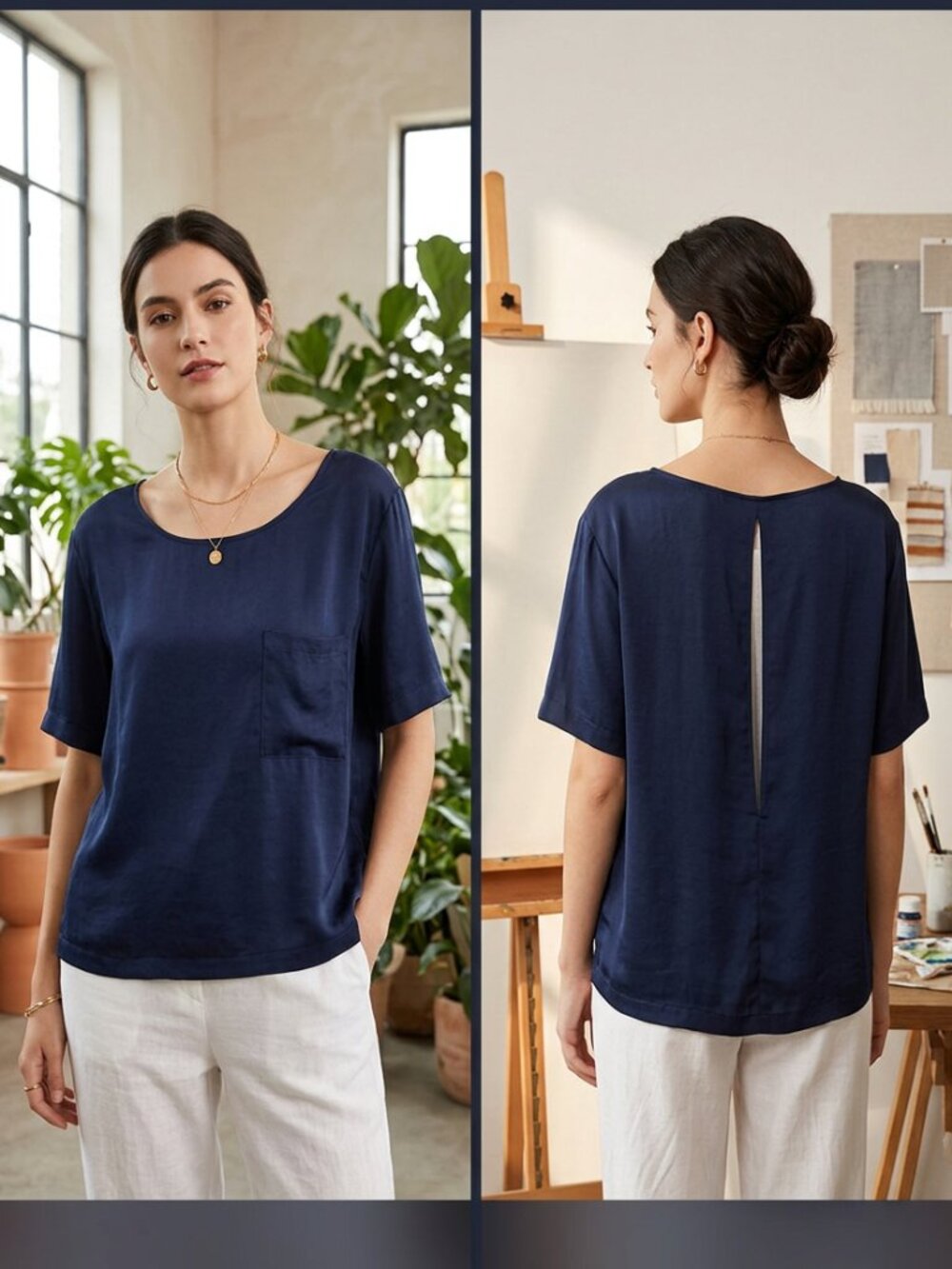 Dynamite Blue Silk-like Open Back Top